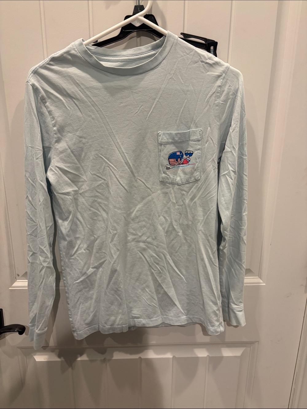 Vineyard Vines Light Blue Long Sleeve Pocket Tee with Whale Patch